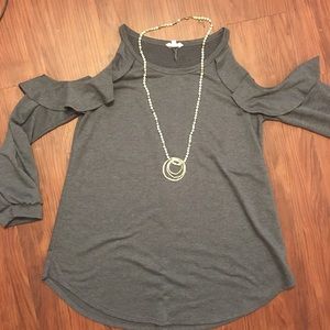 Gray cold shoulder top